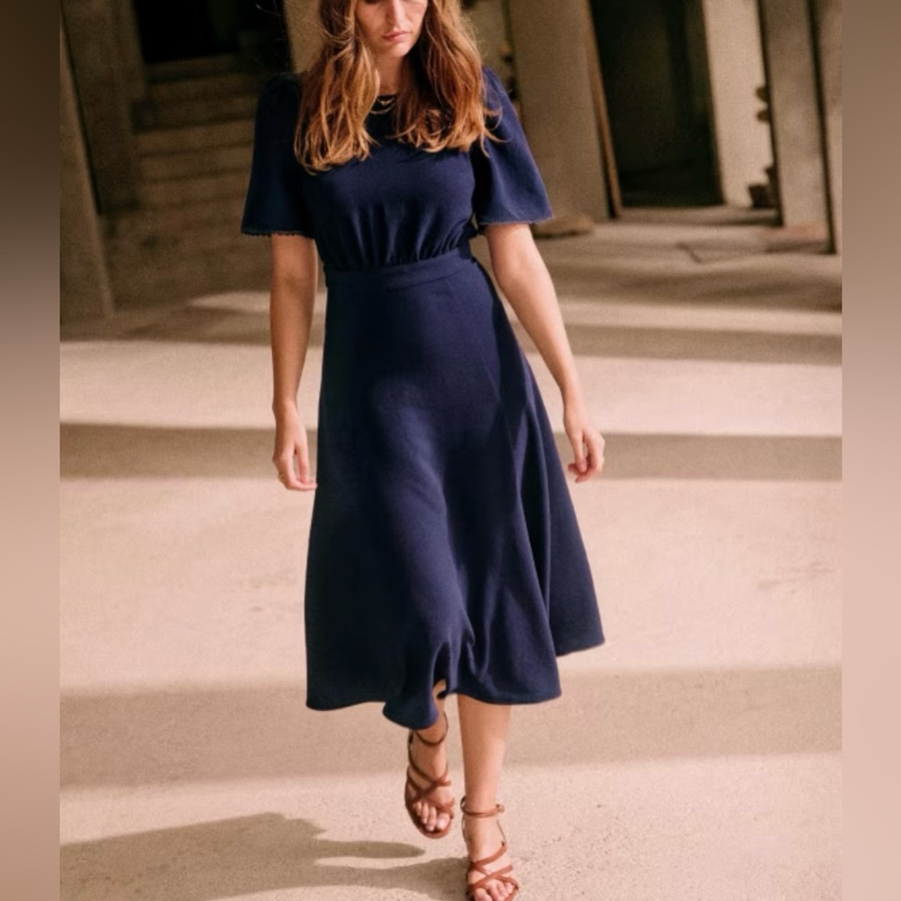 Sezane Lady Midi Length Open Back Dress Navy Size 44 (US 12)